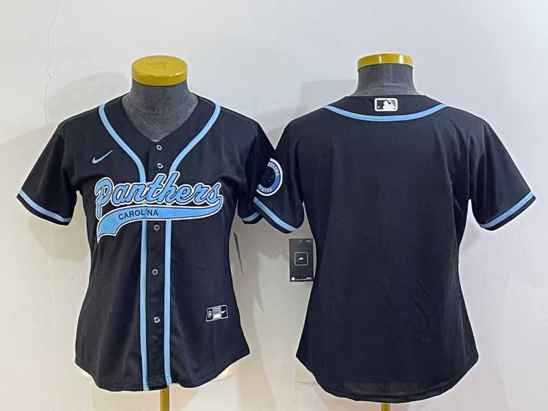 Womens Carolina Panthers Blank Black With Patch Cool Base Stitched Baseball Jersey->women nfl jersey->Women Jersey